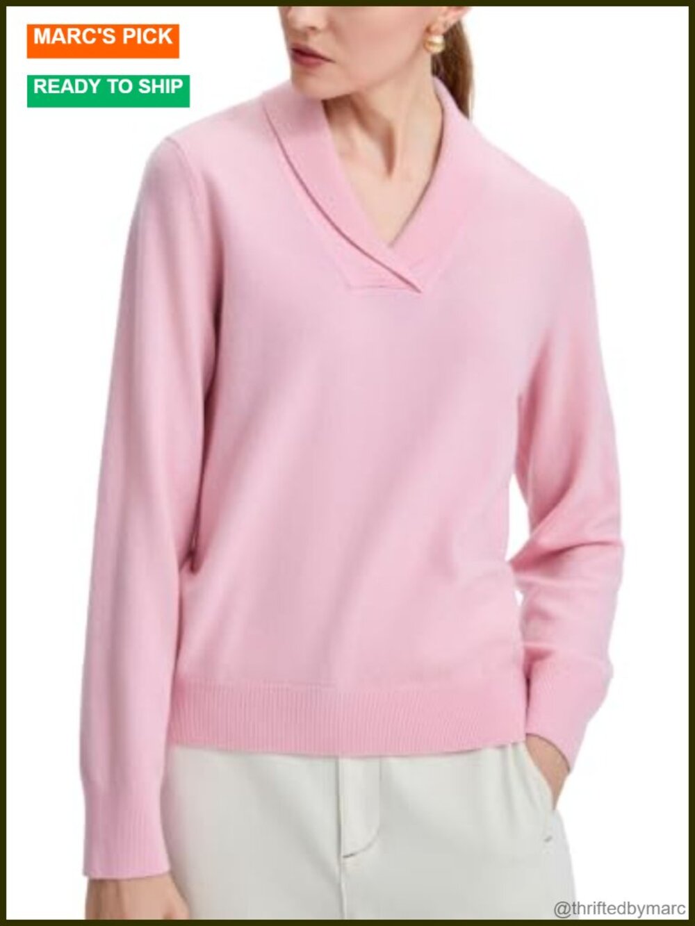 100% Merino Wool Sweater V Neck Shawl Collar Pullover Women